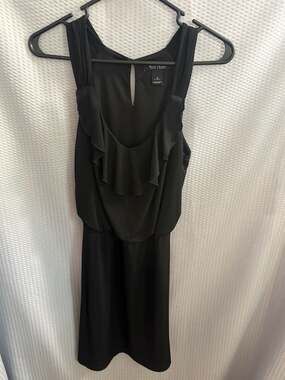 White House Black Market Black Ruffle V-Neck Sleeveless Dress